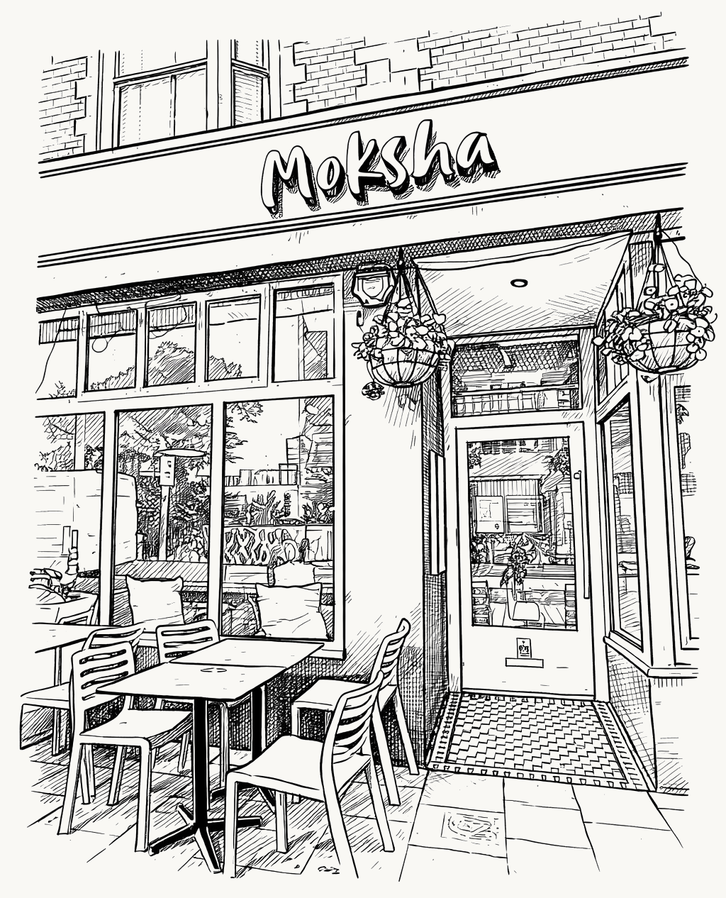 Illustration of the Outside Moksha Caffè in Brighton
